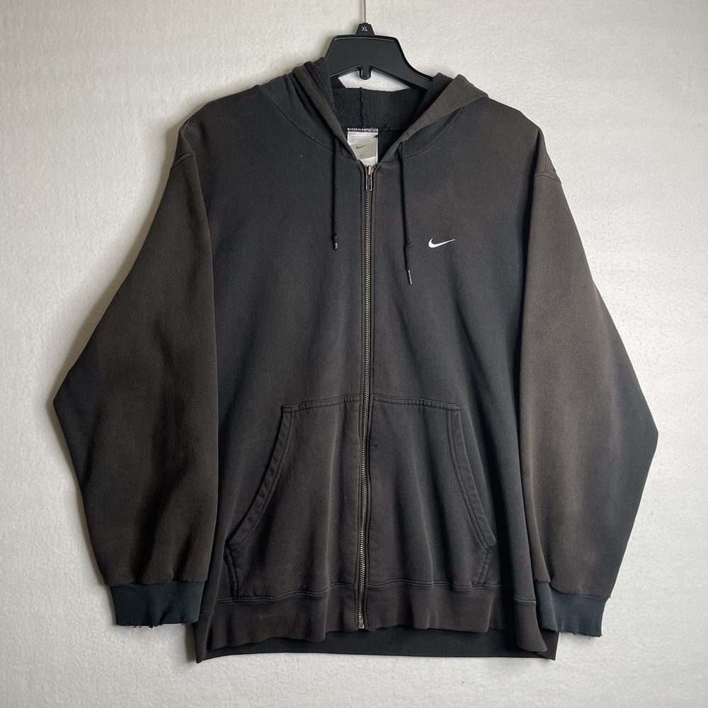 Vintage 00s Nike Zip Up Hoodie Gray Tag Made In USA Mens L Brown Baggy Skater